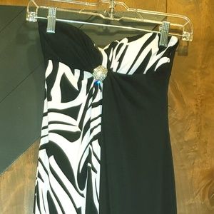 Strapless Black and White Maxi Dress